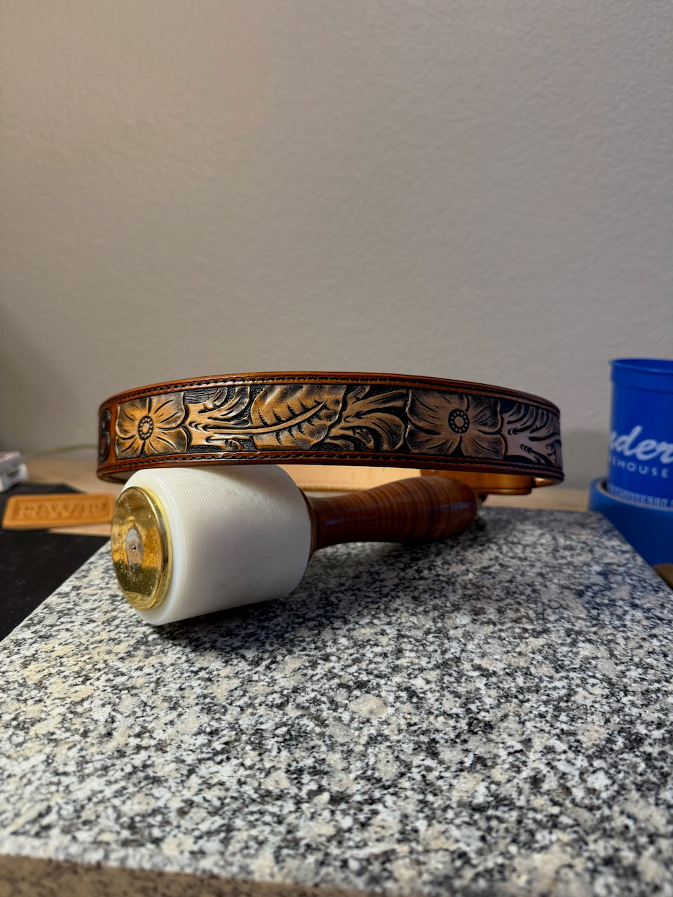 Floral Leather Belt - 1.5"