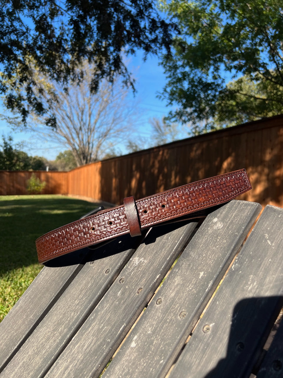 Basketweave Leather Belt - 1.5"