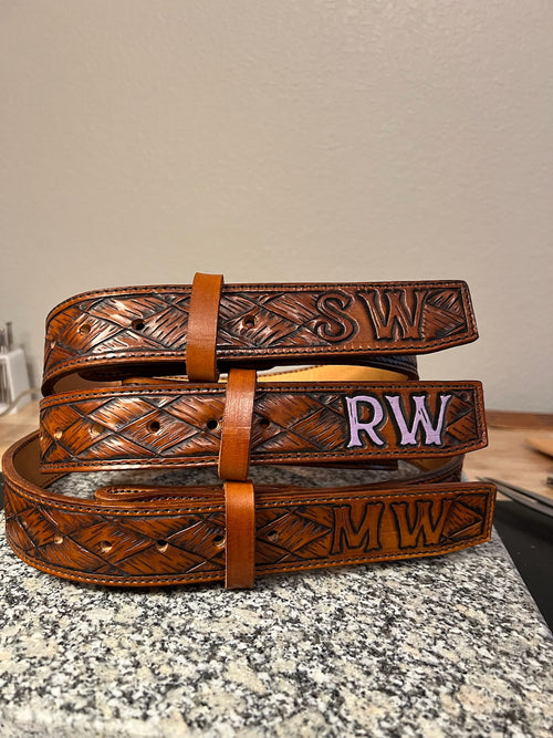 Crosshatch Leather Belt - 1.5"