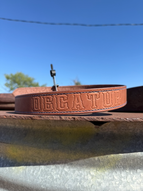 Decatur Eagles Leather Belt, Plain Stitch, handmade by Allen Leatherworks