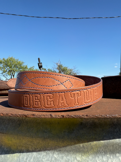 Decatur Eagles Leather Belt, Gunslinger Stitch, handmade by Allen Leatherworks